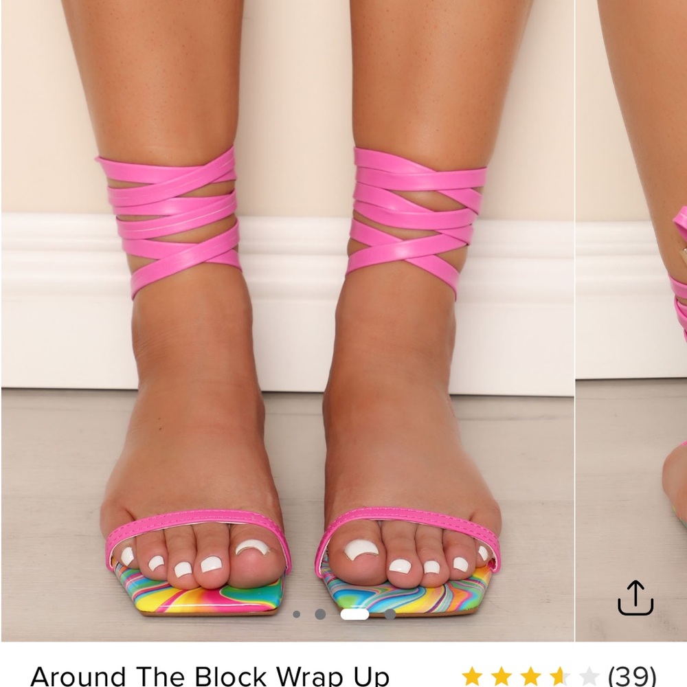 Fashion Nova Pink Sandals with Clear Straps and Ankle Wraps